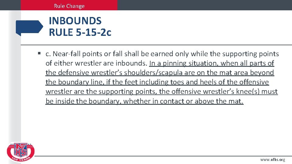 Rule Change INBOUNDS RULE 5 -15 -2 c § c. Near-fall points or fall