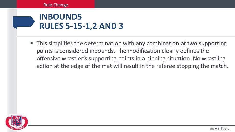 Rule Change INBOUNDS RULES 5 -15 -1, 2 AND 3 § This simplifies the