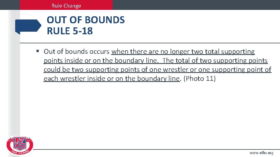 Rule Change OUT OF BOUNDS RULE 5 -18 § Out of bounds occurs when