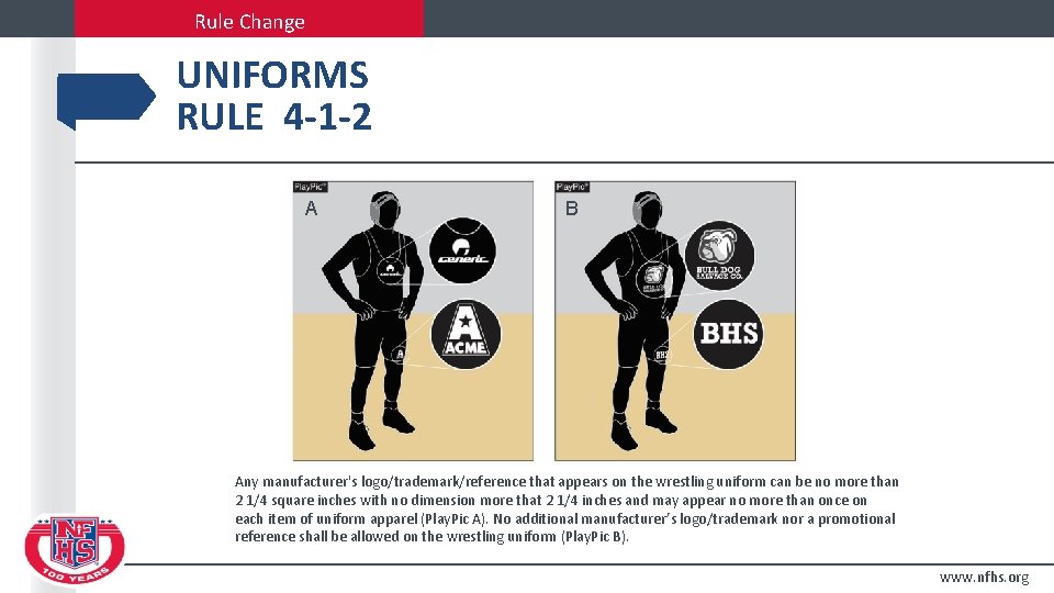 Rule Change UNIFORMS RULE 4 -1 -2 A B Any manufacturer's logo/trademark/reference that appears