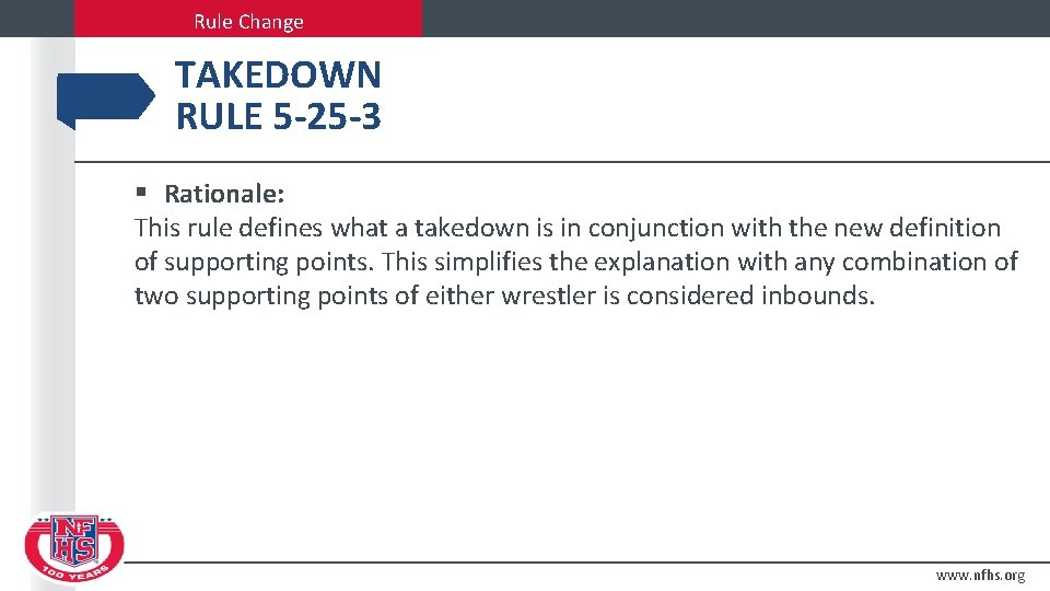 Rule Change TAKEDOWN RULE 5 -25 -3 § Rationale: This rule defines what a