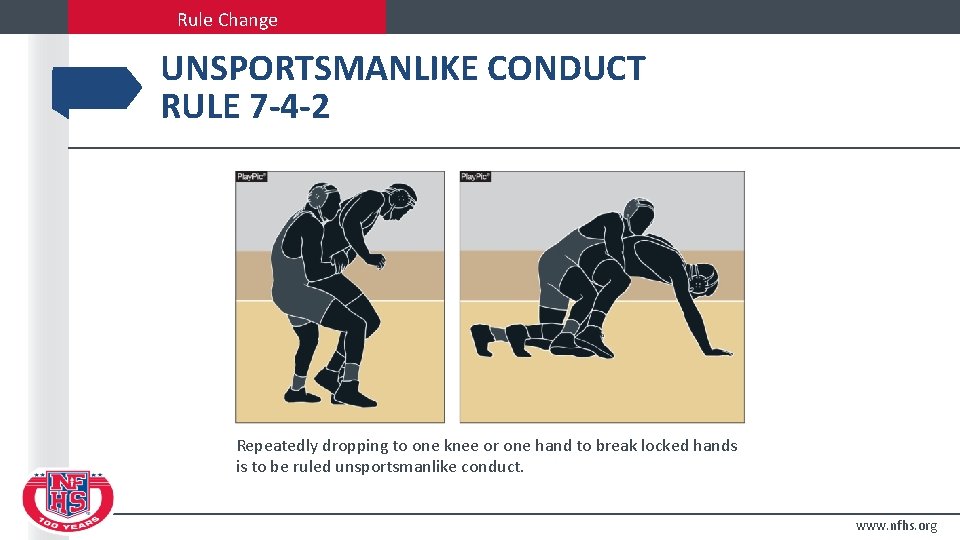 Rule Change UNSPORTSMANLIKE CONDUCT RULE 7 -4 -2 Repeatedly dropping to one knee or