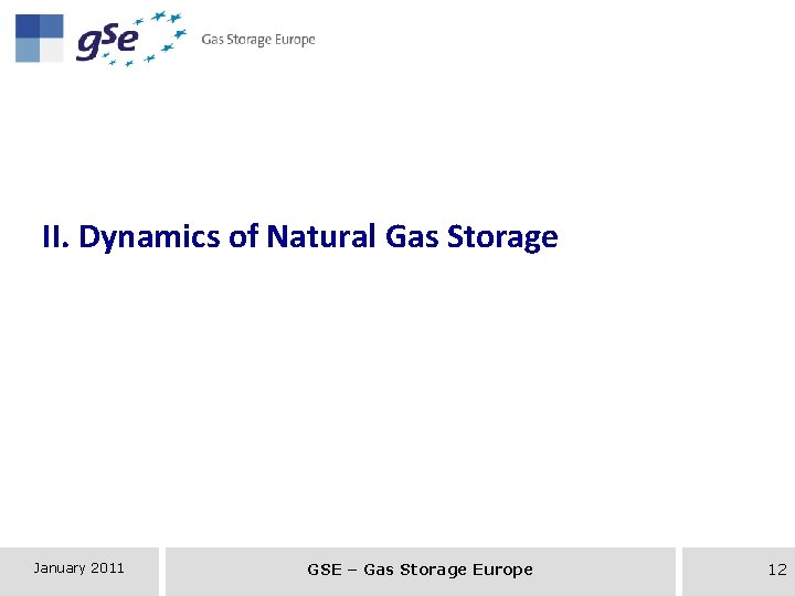 II. Dynamics of Natural Gas Storage January 2011 GSE – Gas Storage Europe 12