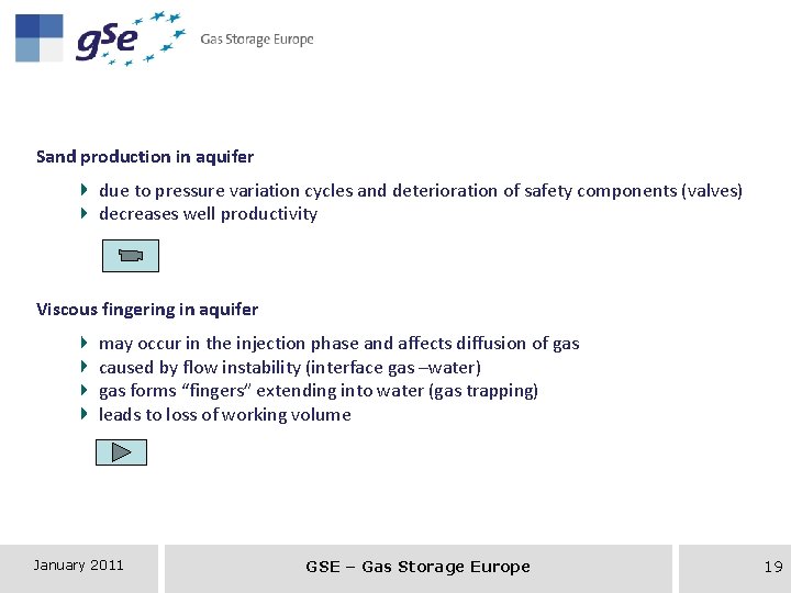 Sand production in aquifer due to pressure variation cycles and deterioration of safety components