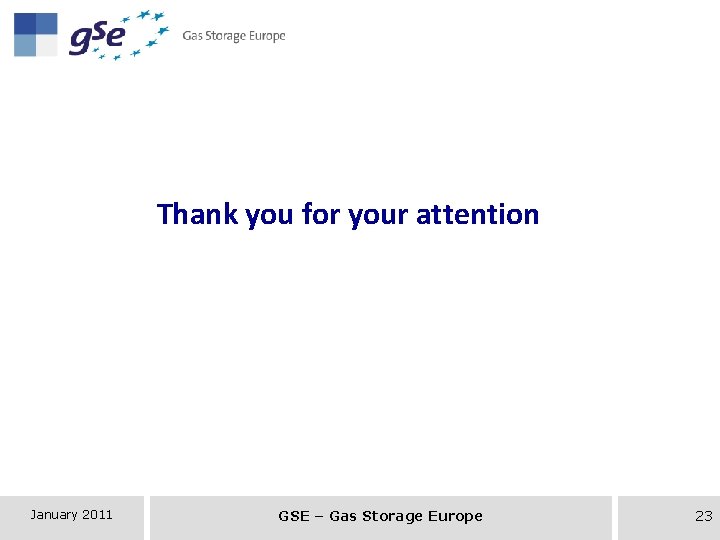 Thank you for your attention January 2011 GSE – Gas Storage Europe 23 