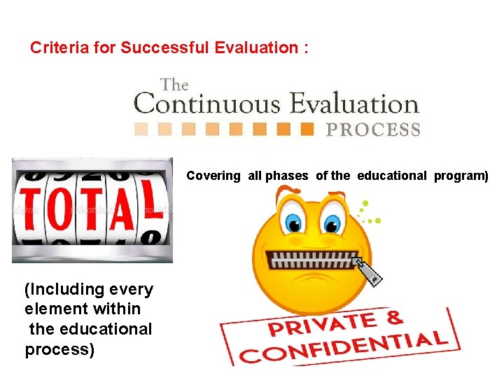 Criteria for Successful Evaluation : Covering all phases of the educational program) (Including every