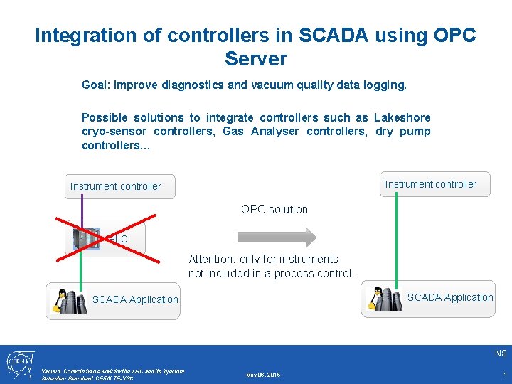 Integration of controllers in SCADA using OPC Server Goal: Improve diagnostics and vacuum quality