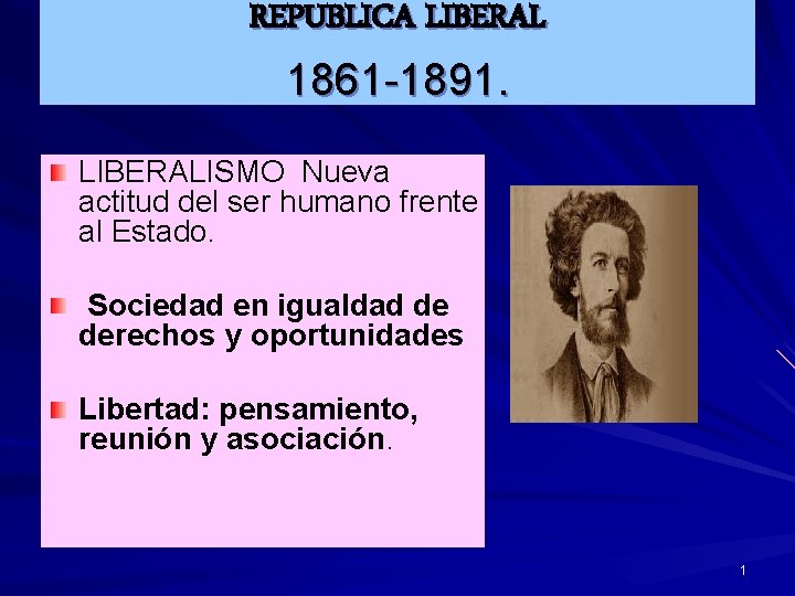 REPUBLICA LIBERAL 1861 -1891. LIBERALISMO Nueva actitud del ser humano frente al Estado. Sociedad