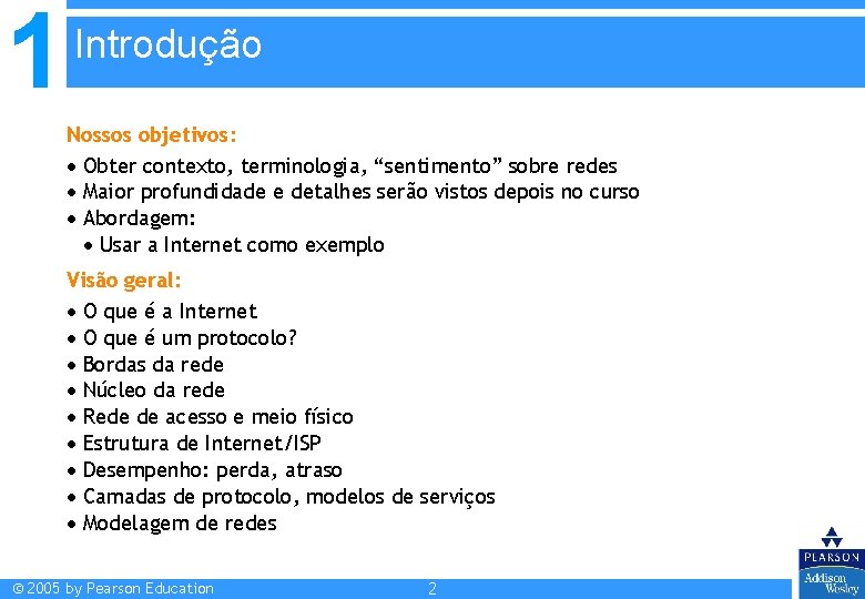 1 Introdução Nossos objetivos: Obter contexto, terminologia, “sentimento” sobre redes Maior profundidade e detalhes 1 Introdução Nossos objetivos: Obter contexto, terminologia, “sentimento” sobre redes Maior profundidade e detalhes