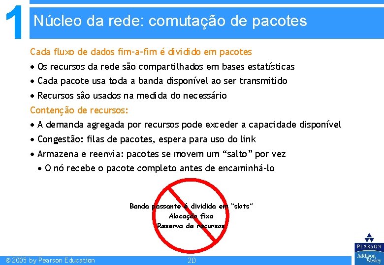 1 Núcleo da rede: comutação de pacotes Cada fluxo de dados fim-a-fim é dividido 1 Núcleo da rede: comutação de pacotes Cada fluxo de dados fim-a-fim é dividido