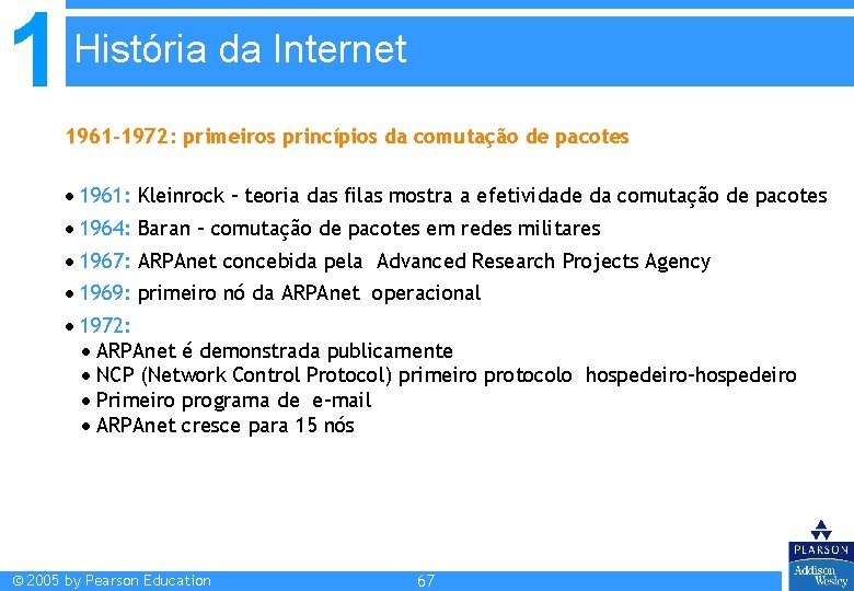 1 História da Internet 1961 -1972: primeiros princípios da comutação de pacotes 1961: Kleinrock 1 História da Internet 1961 -1972: primeiros princípios da comutação de pacotes 1961: Kleinrock