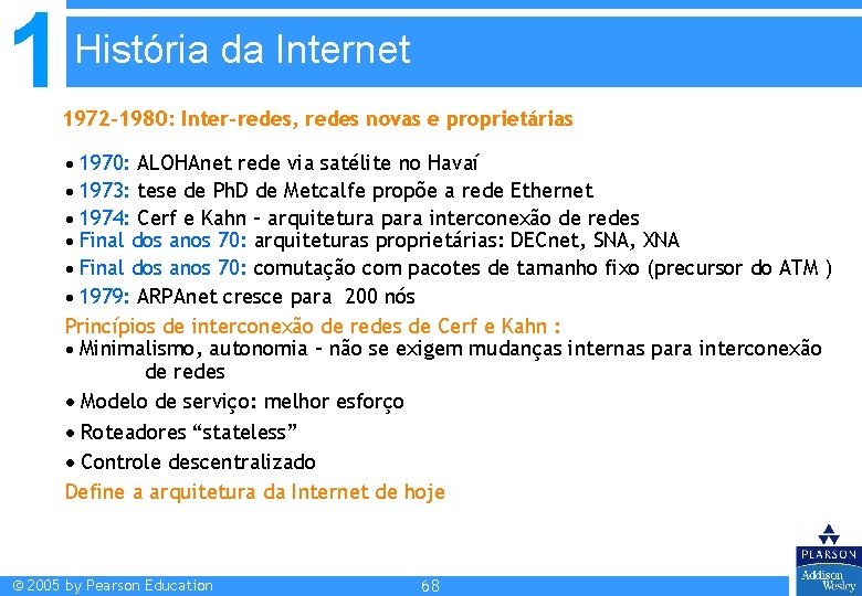 1 História da Internet 1972 -1980: Inter-redes, redes novas e proprietárias 1970: ALOHAnet rede 1 História da Internet 1972 -1980: Inter-redes, redes novas e proprietárias 1970: ALOHAnet rede