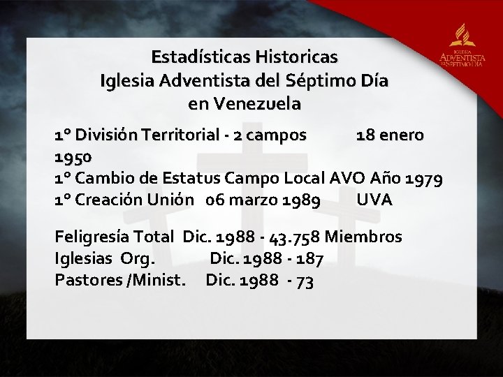 Estadísticas Historicas Iglesia Adventista del Séptimo Día en Venezuela 1° División Territorial - 2