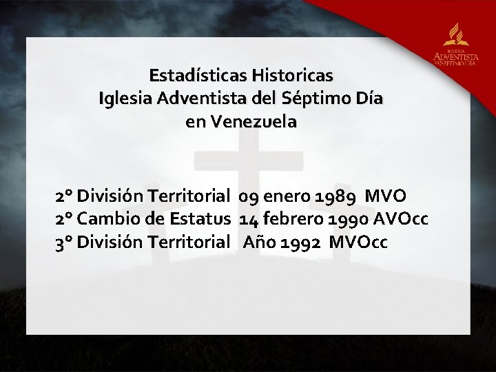 Estadísticas Historicas Iglesia Adventista del Séptimo Día en Venezuela 2° División Territorial 09 enero