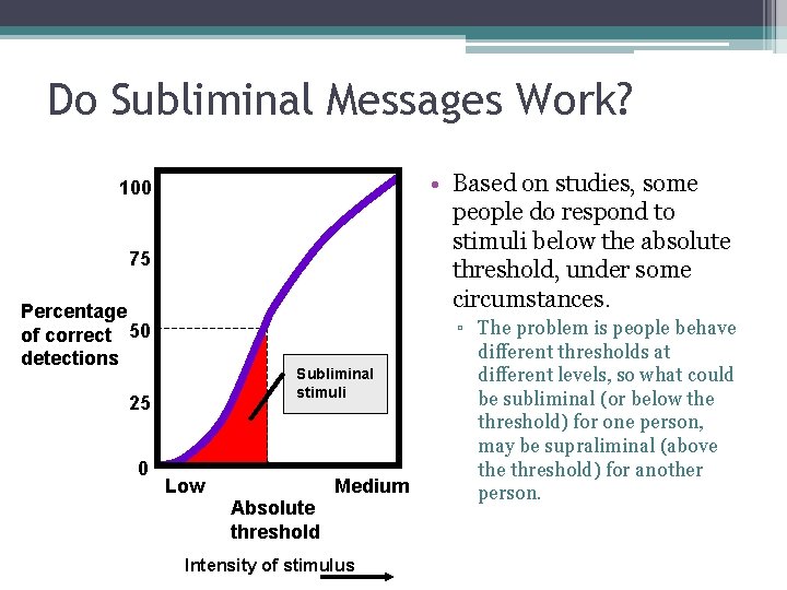Do Subliminal Messages Work? • Based on studies, some people do respond to stimuli