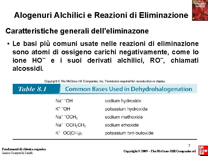 Alogenuri Alchilici e Reazioni di Eliminazione Caratteristiche generali dell’eliminazone • Le basi più comuni