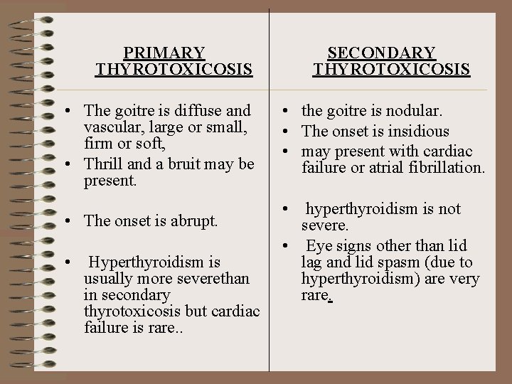PRIMARY THYROTOXICOSIS • The goitre is diffuse and vascular, large or small, firm or