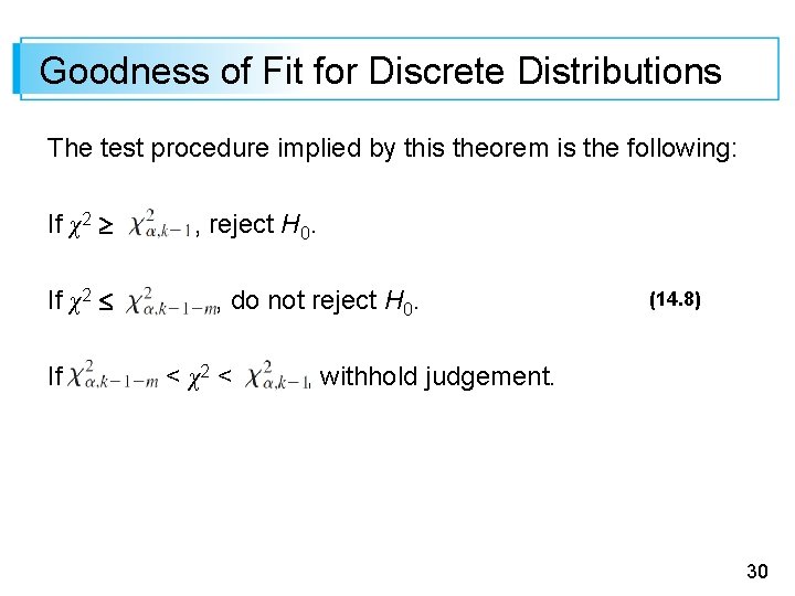 Goodness of Fit for Discrete Distributions The test procedure implied by this theorem is