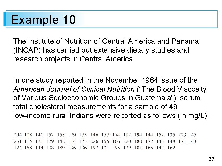 Example 10 The Institute of Nutrition of Central America and Panama (INCAP) has carried
