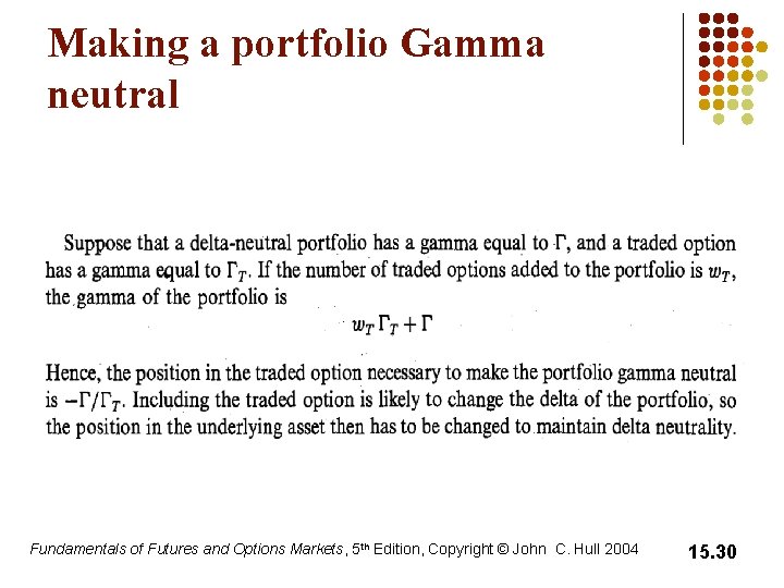 Making a portfolio Gamma neutral Fundamentals of Futures and Options Markets, 5 th Edition, Making a portfolio Gamma neutral Fundamentals of Futures and Options Markets, 5 th Edition,