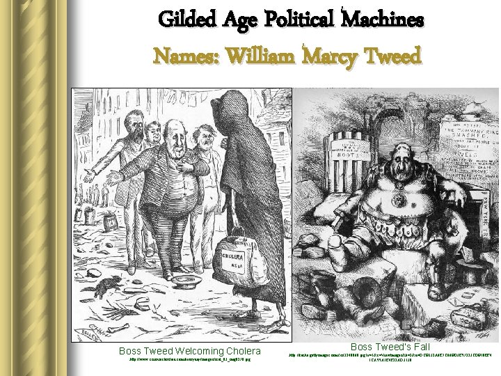 Gilded Age Political Machines Names: William Marcy Tweed Boss Tweed Welcoming Cholera http: //www.