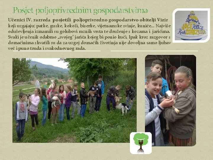 Posjet poljoprivrednim gospodarstvima Učenici IV. razreda posjetili poljoprivredno gospodarstvo obitelji Vizir koji uzgajaju: patke,