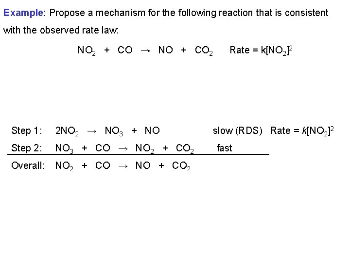 Example: Propose a mechanism for the following reaction that is consistent with the observed