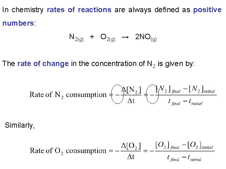 In chemistry rates of reactions are always defined as positive numbers: N 2(g) +
