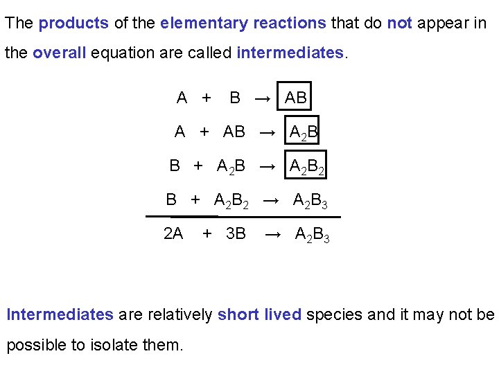 The products of the elementary reactions that do not appear in the overall equation