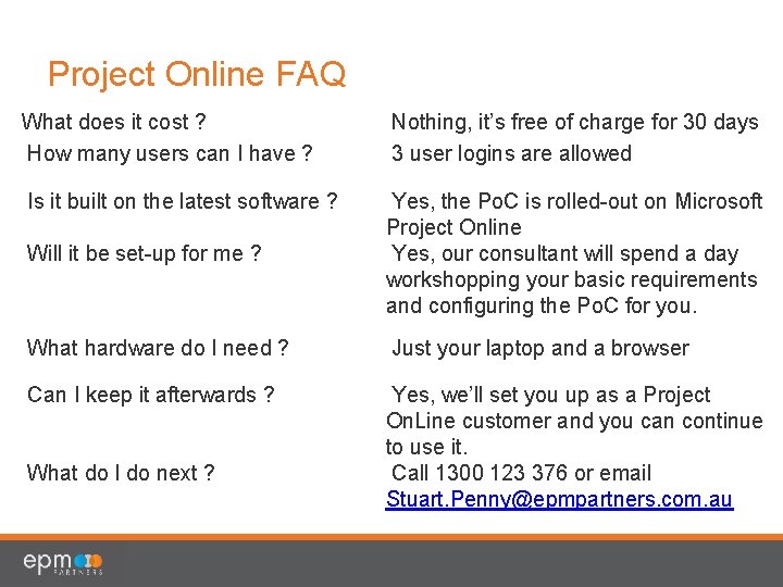 Project Online FAQ What does it cost ? How many users can I have