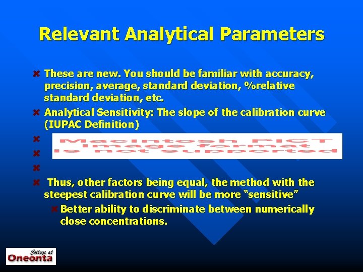 Relevant Analytical Parameters These are new. You should be familiar with accuracy, precision, average,