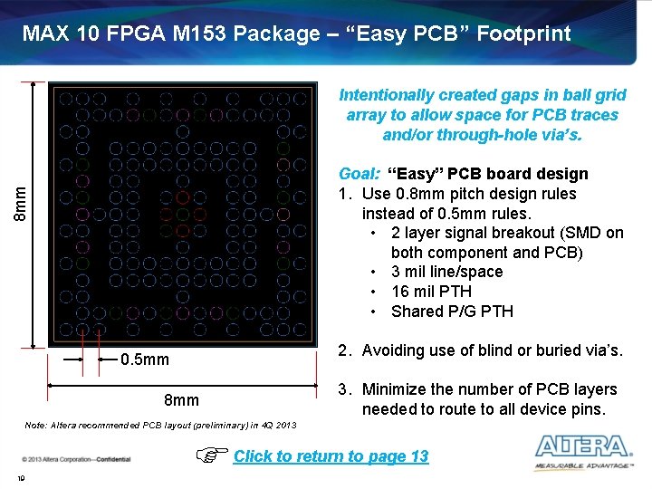 MAX 10 FPGA M 153 Package – “Easy PCB” Footprint Intentionally created gaps in MAX 10 FPGA M 153 Package – “Easy PCB” Footprint Intentionally created gaps in