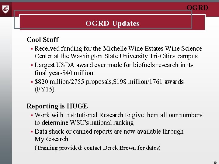 OGRD Updates Cool Stuff Received funding for the Michelle Wine Estates Wine Science Center