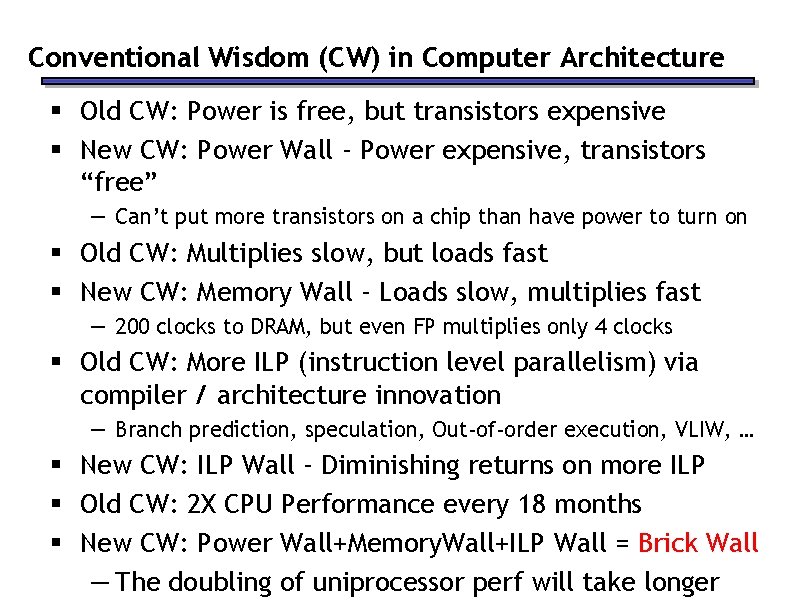 Conventional Wisdom (CW) in Computer Architecture § Old CW: Power is free, but transistors Conventional Wisdom (CW) in Computer Architecture § Old CW: Power is free, but transistors