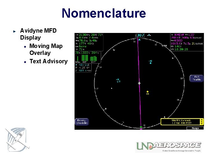 Nomenclature Avidyne MFD Display Moving Map Overlay Text Advisory 