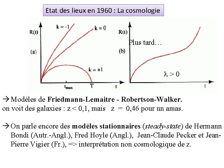 Etat des lieux en 1960 : La cosmologie Plus tard… l > 0 Modèles