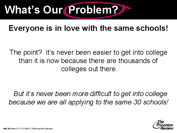What’s Our Problem? Everyone is in love with the same schools! The point? It’s What’s Our Problem? Everyone is in love with the same schools! The point? It’s