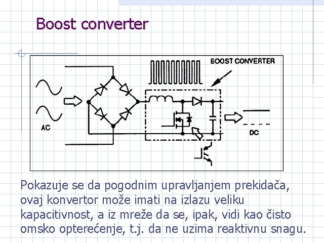 Boost converter Pokazuje se da pogodnim upravljanjem prekidača, ovaj konvertor može imati na izlazu