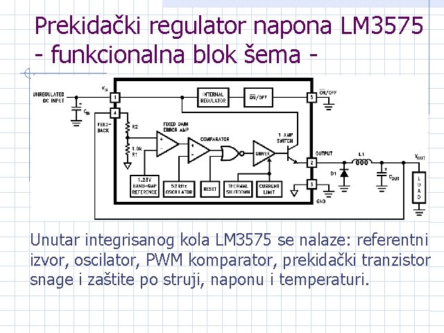 Prekidački regulator napona LM 3575 - funkcionalna blok šema - Unutar integrisanog kola LM