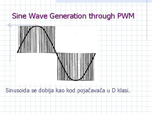 Sine Wave Generation through PWM Sinusoida se dobija kao kod pojačavača u D klasi.