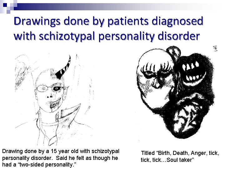 Drawings done by patients diagnosed with schizotypal personality disorder Drawing done by a 15