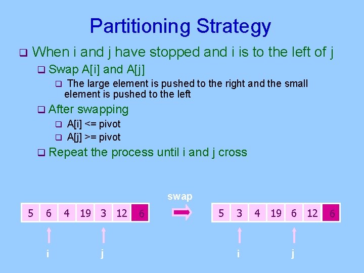 Partitioning Strategy q When i and j have stopped and i is to the