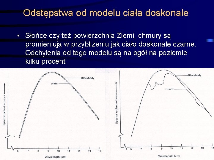 Odstępstwa od modelu ciała doskonale • Słońce czy też powierzchnia Ziemi, chmury są promieniują