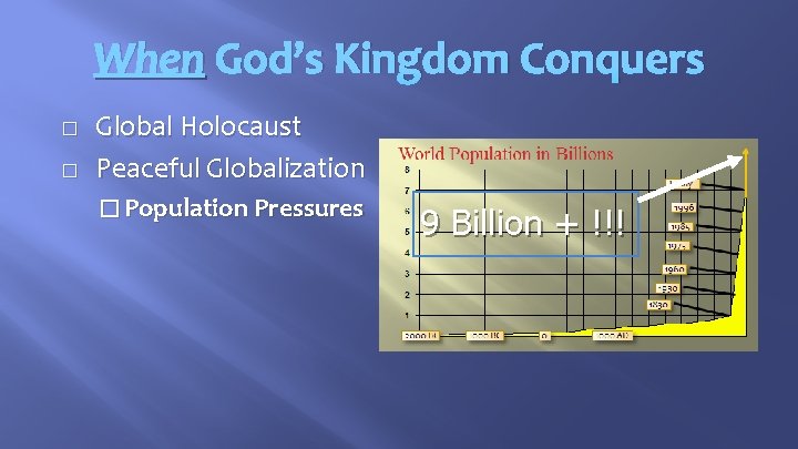 When God’s Kingdom Conquers � � Global Holocaust Peaceful Globalization � Population Pressures 9