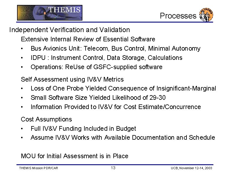 Processes Independent Verification and Validation Extensive Internal Review of Essential Software • Bus Avionics