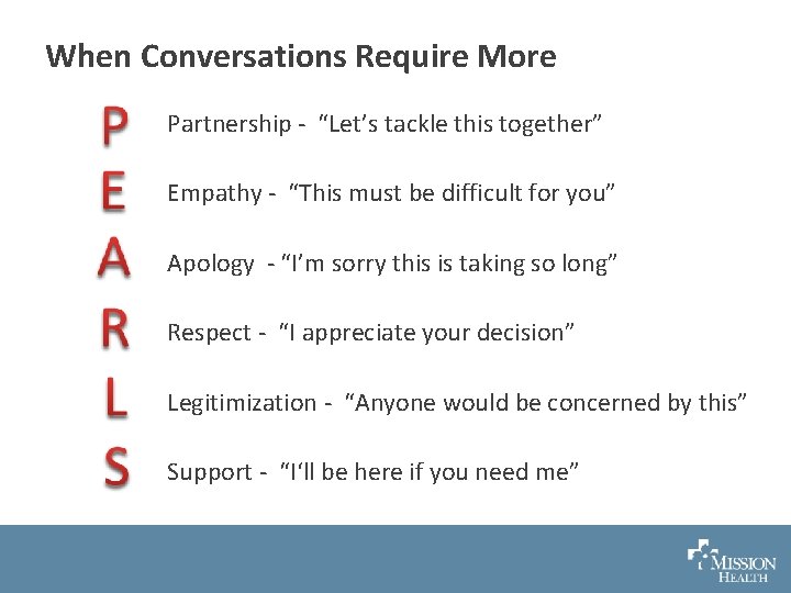 When Conversations Require More Partnership - “Let’s tackle this together” Empathy - “This must