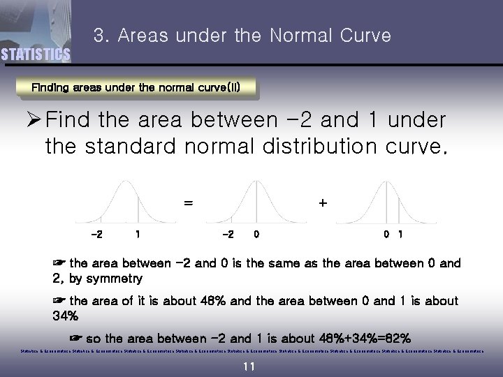 3. Areas under the Normal Curve STATISTICS Finding areas under the normal curve(II) Ø