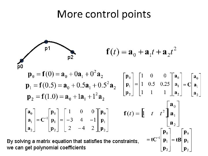 More control points p 1 p 2 p 0 By solving a matrix equation