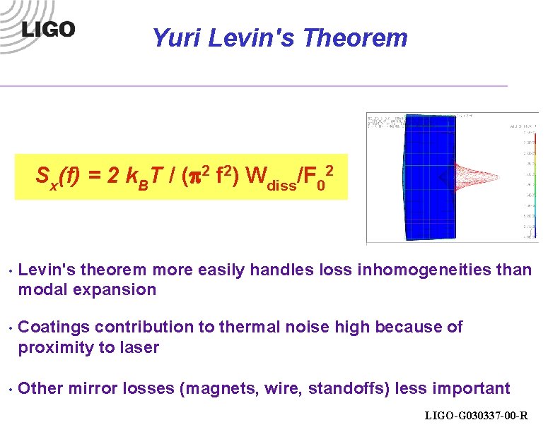 Yuri Levin's Theorem Sx(f) = 2 k. BT / (p 2 f 2) Wdiss/F