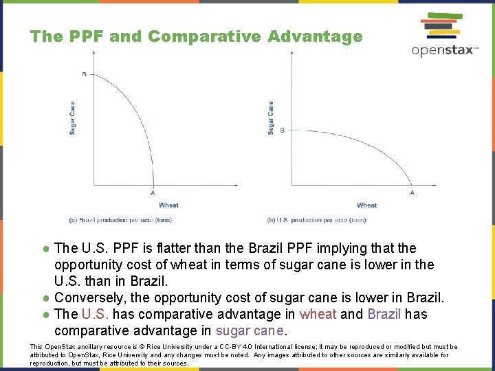 The PPF and Comparative Advantage ● The U. S. PPF is flatter than the